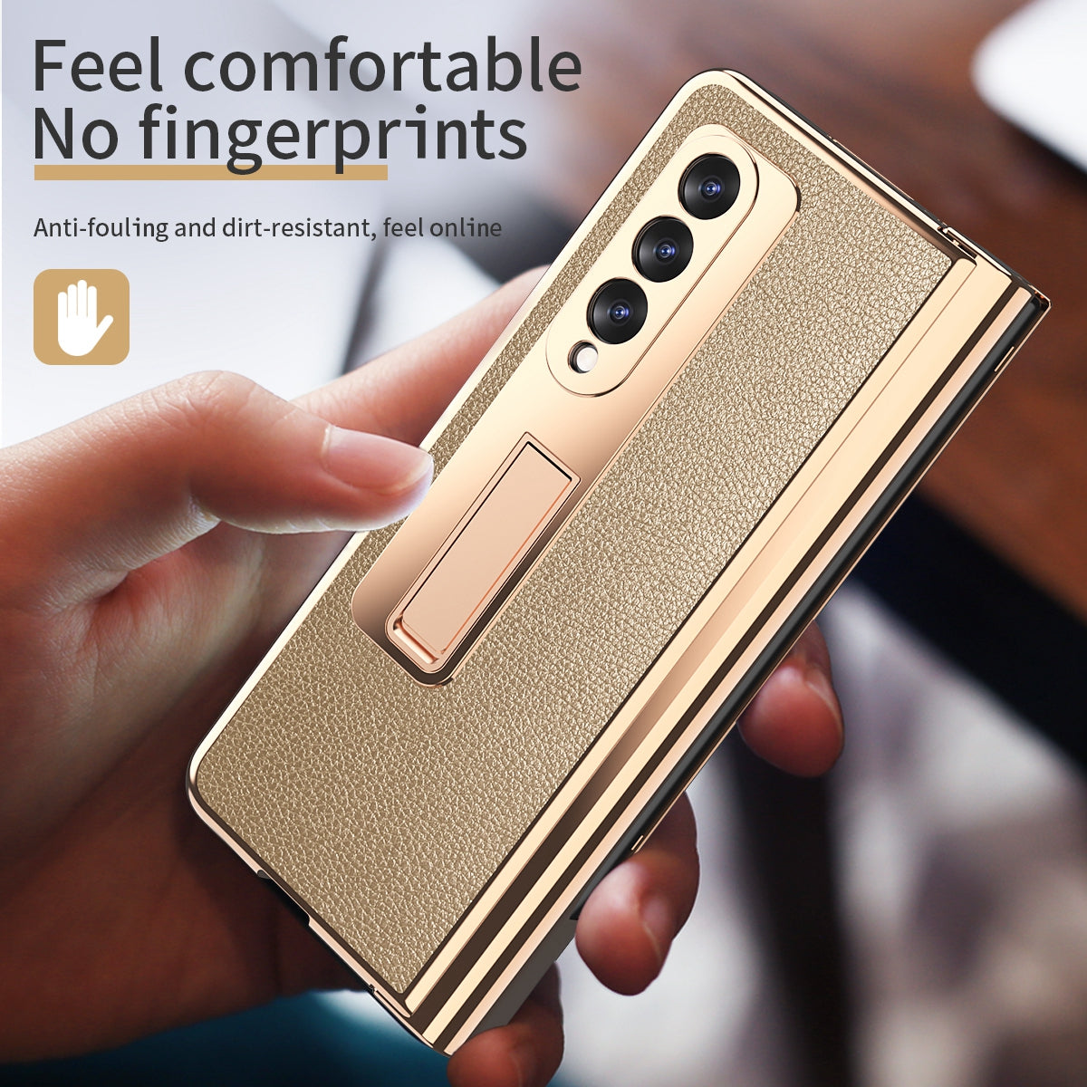 Litchi Texture Screen Protector PU Leather Coated TPU + PC Kickstand Phone Case Shell with Hinge Pen Holder for Samsung Galaxy Z Fold3 5G