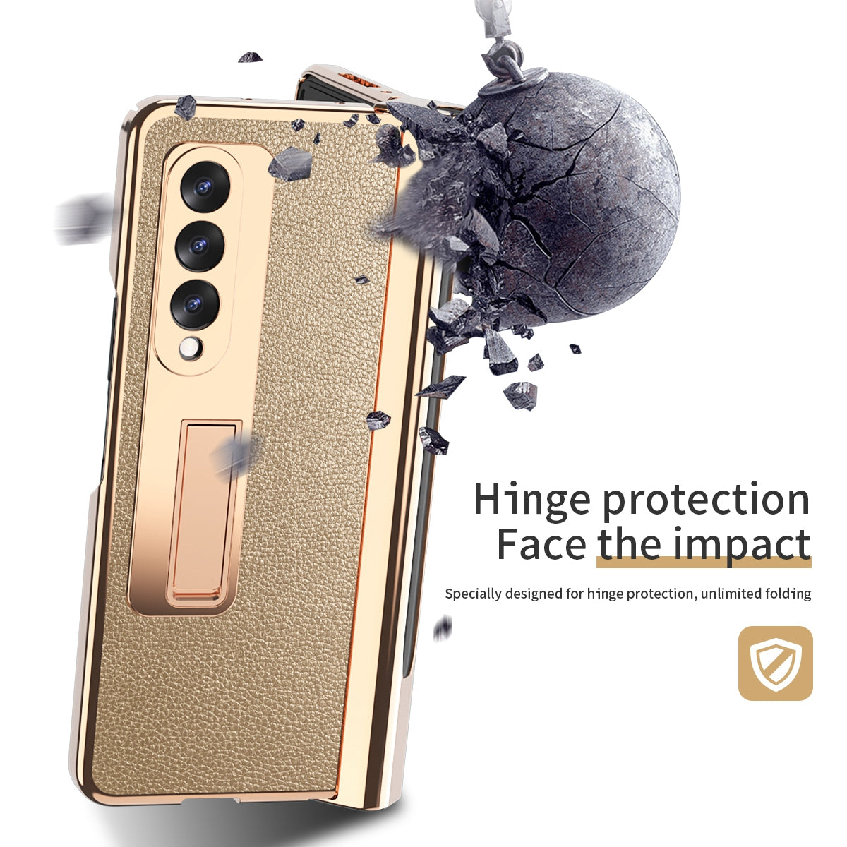 Litchi Texture Screen Protector PU Leather Coated TPU + PC Kickstand Phone Case Shell with Hinge Pen Holder for Samsung Galaxy Z Fold3 5G