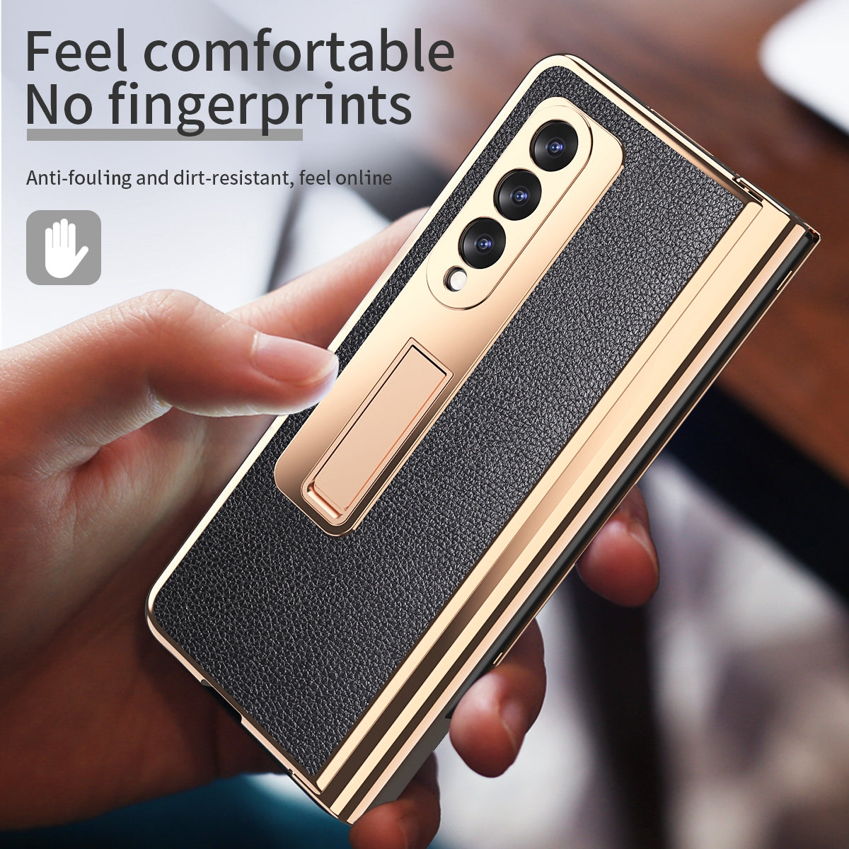 Litchi Texture Screen Protector PU Leather Coated TPU + PC Kickstand Phone Case Shell with Hinge Pen Holder for Samsung Galaxy Z Fold3 5G