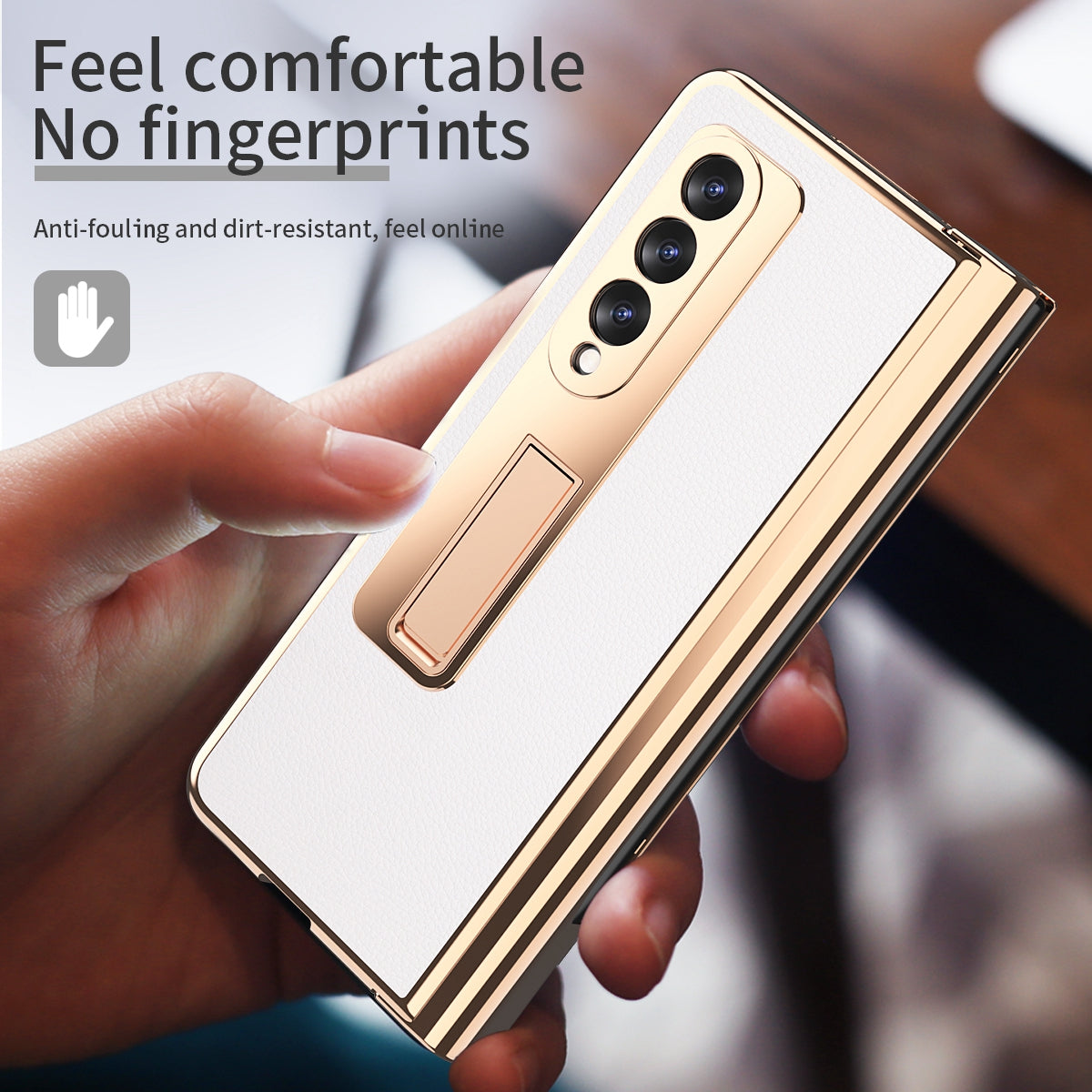 Litchi Texture Screen Protector PU Leather Coated TPU + PC Kickstand Phone Case Shell with Hinge Pen Holder for Samsung Galaxy Z Fold3 5G