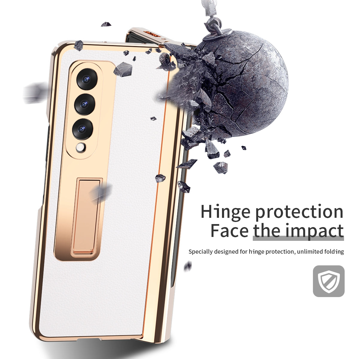 Litchi Texture Screen Protector PU Leather Coated TPU + PC Kickstand Phone Case Shell with Hinge Pen Holder for Samsung Galaxy Z Fold3 5G