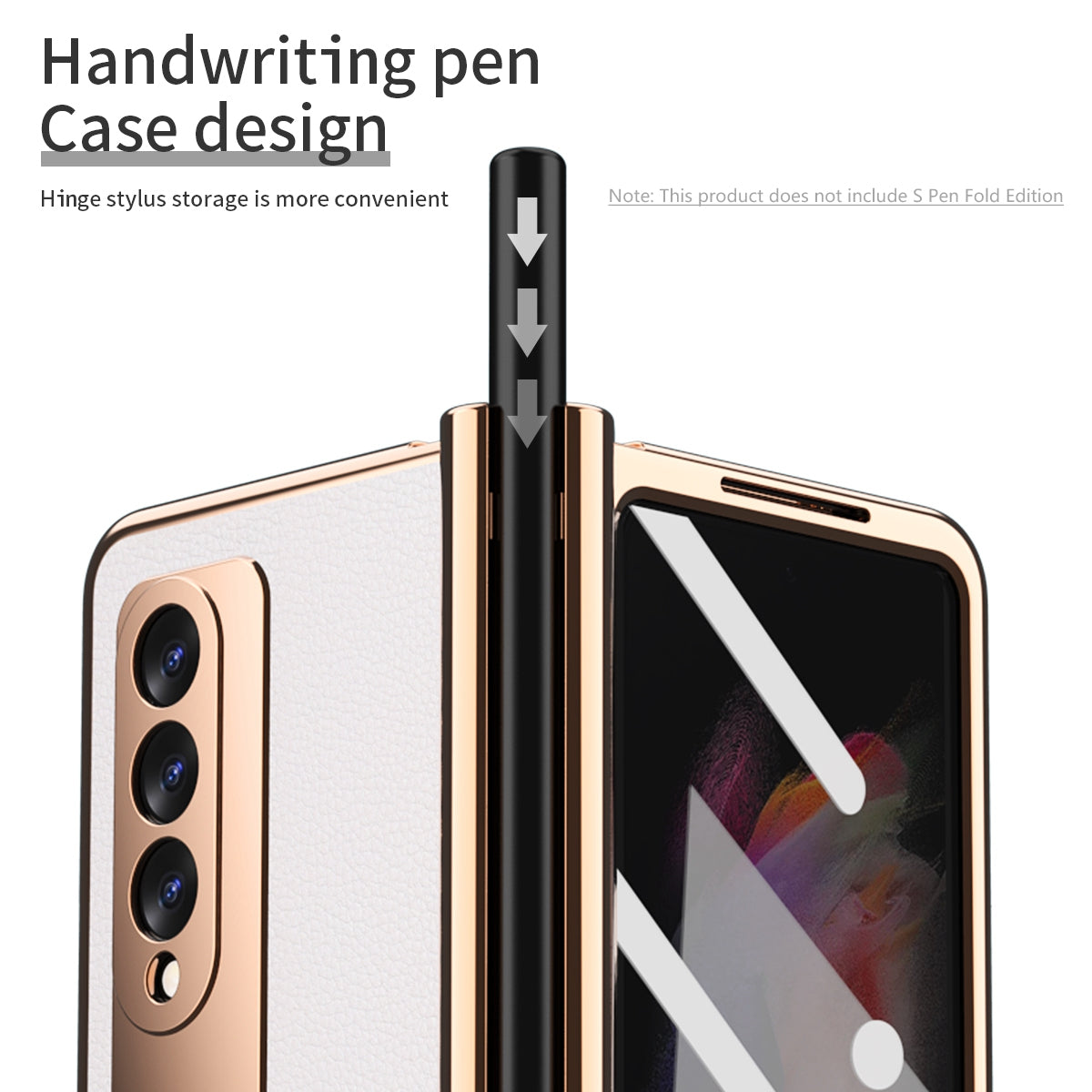 Litchi Texture Screen Protector PU Leather Coated TPU + PC Kickstand Phone Case Shell with Hinge Pen Holder for Samsung Galaxy Z Fold3 5G
