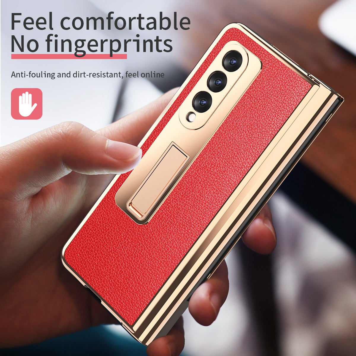 Litchi Texture Screen Protector PU Leather Coated TPU + PC Kickstand Phone Case Shell with Hinge Pen Holder for Samsung Galaxy Z Fold3 5G