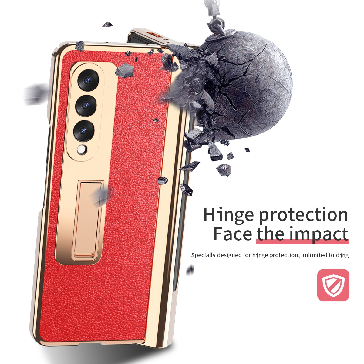 Litchi Texture Screen Protector PU Leather Coated TPU + PC Kickstand Phone Case Shell with Hinge Pen Holder for Samsung Galaxy Z Fold3 5G