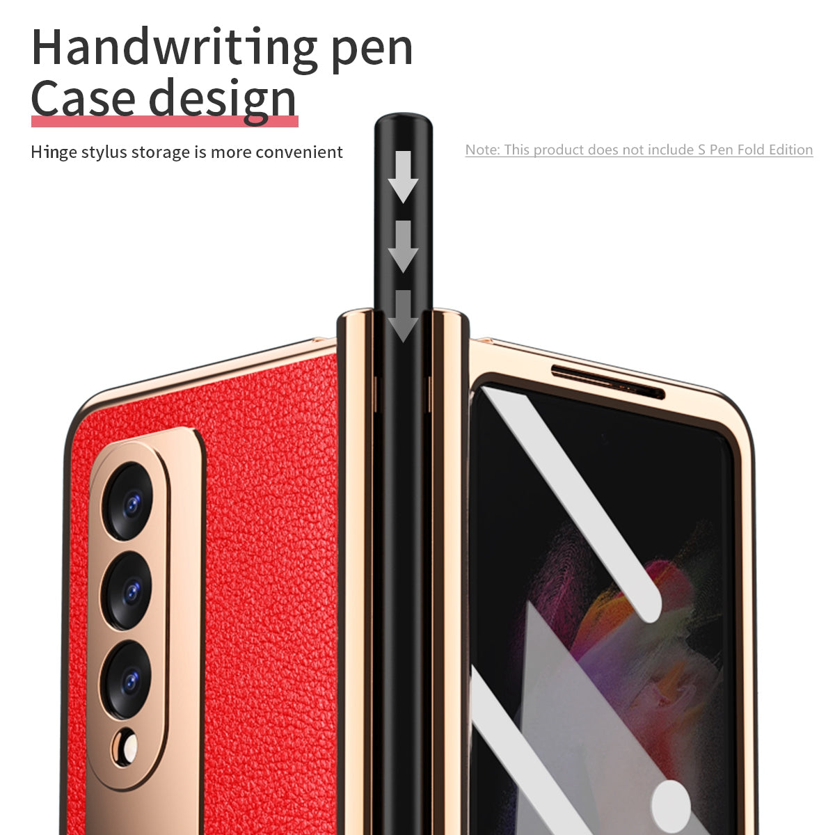 Litchi Texture Screen Protector PU Leather Coated TPU + PC Kickstand Phone Case Shell with Hinge Pen Holder for Samsung Galaxy Z Fold3 5G