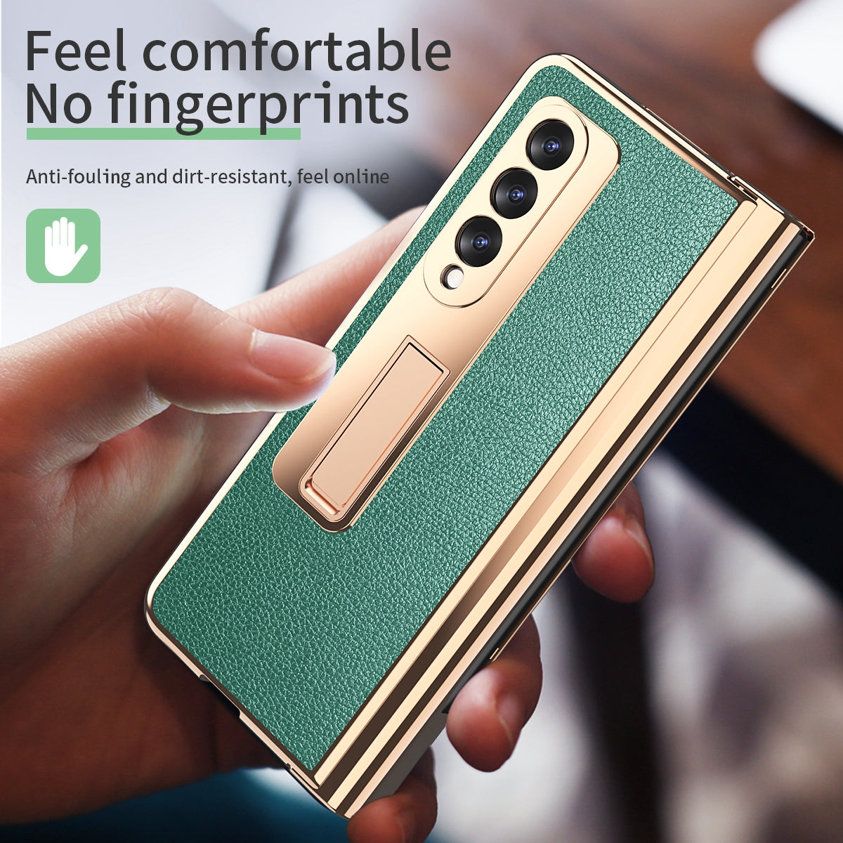 Litchi Texture Screen Protector PU Leather Coated TPU + PC Kickstand Phone Case Shell with Hinge Pen Holder for Samsung Galaxy Z Fold3 5G