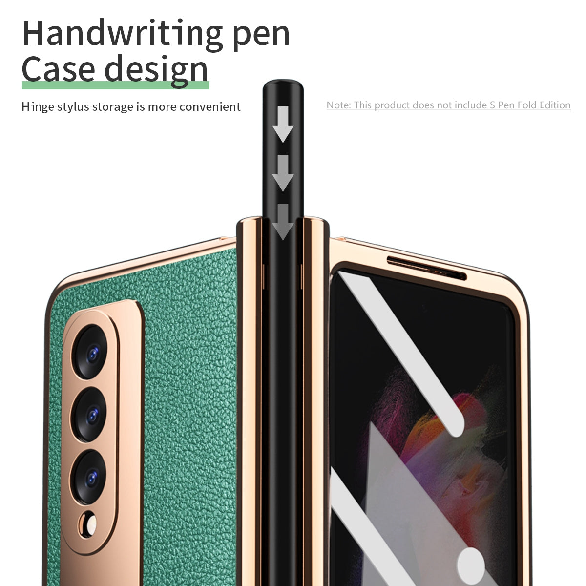 Litchi Texture Screen Protector PU Leather Coated TPU + PC Kickstand Phone Case Shell with Hinge Pen Holder for Samsung Galaxy Z Fold3 5G