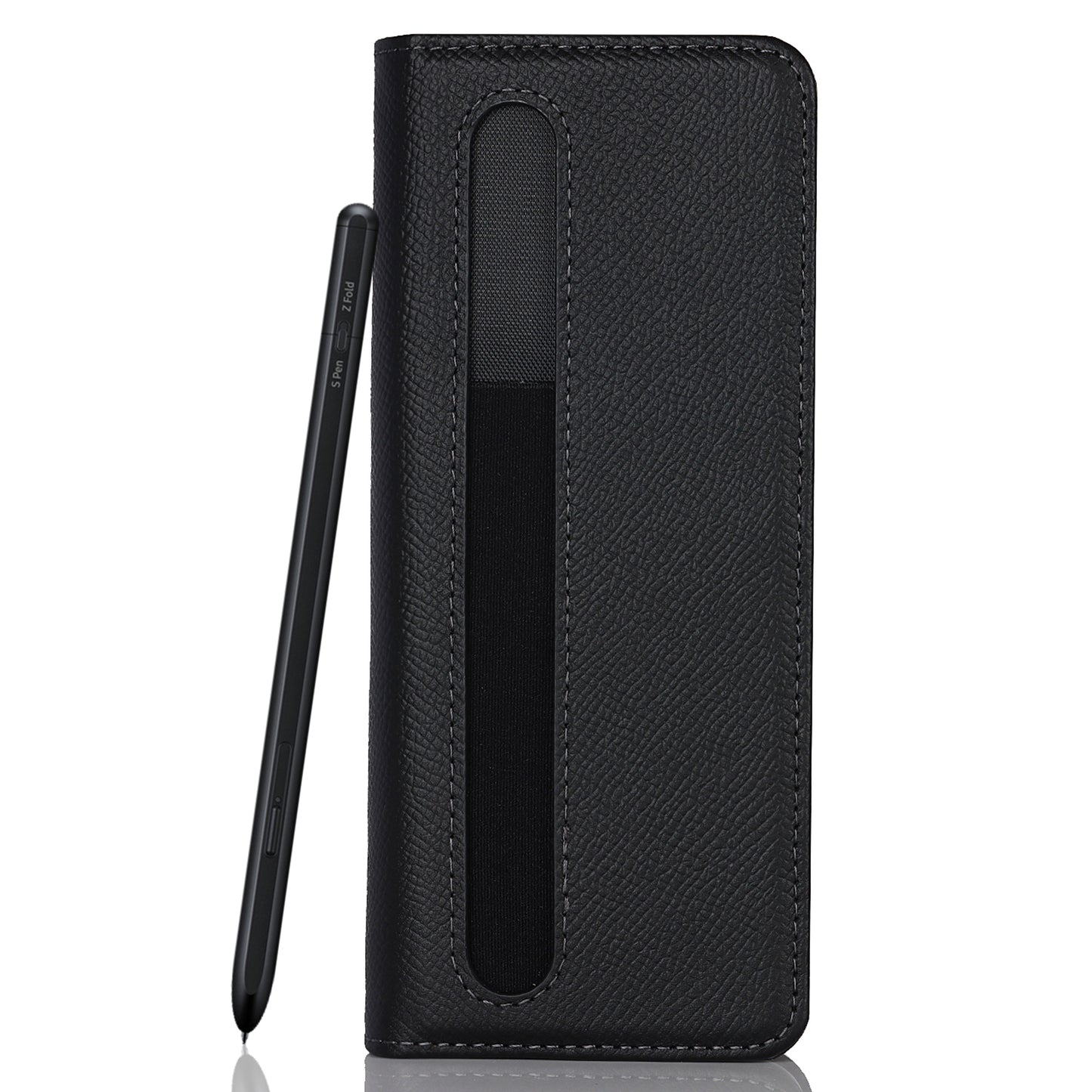 Textured Genuine Leather Case Hand Band Wallet Stand Cover with Pen Slot for Samsung Galaxy Z Fold3 5G