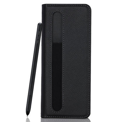 Textured Genuine Leather Case Hand Band Wallet Stand Cover with Pen Slot for Samsung Galaxy Z Fold3 5G