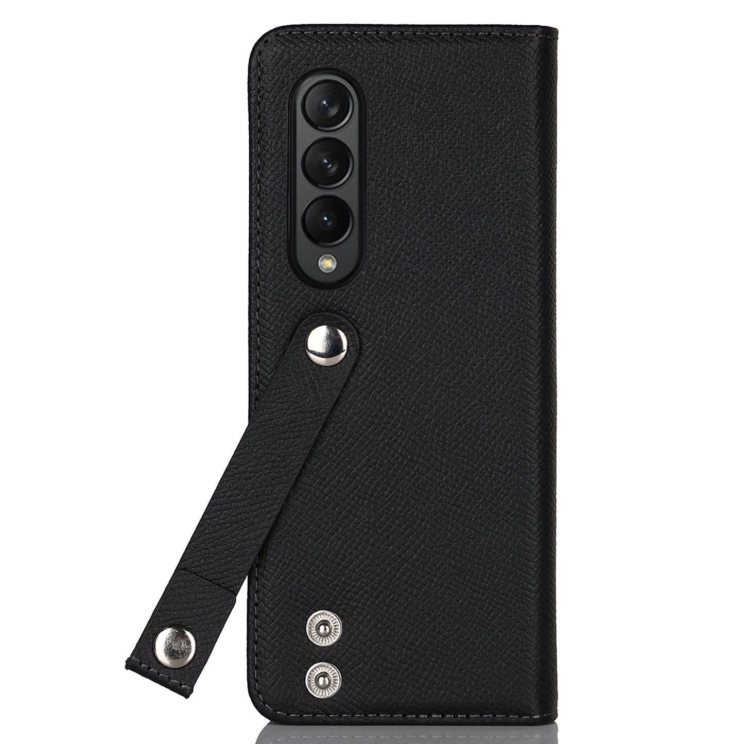 Textured Genuine Leather Case Hand Band Wallet Stand Cover with Pen Slot for Samsung Galaxy Z Fold3 5G