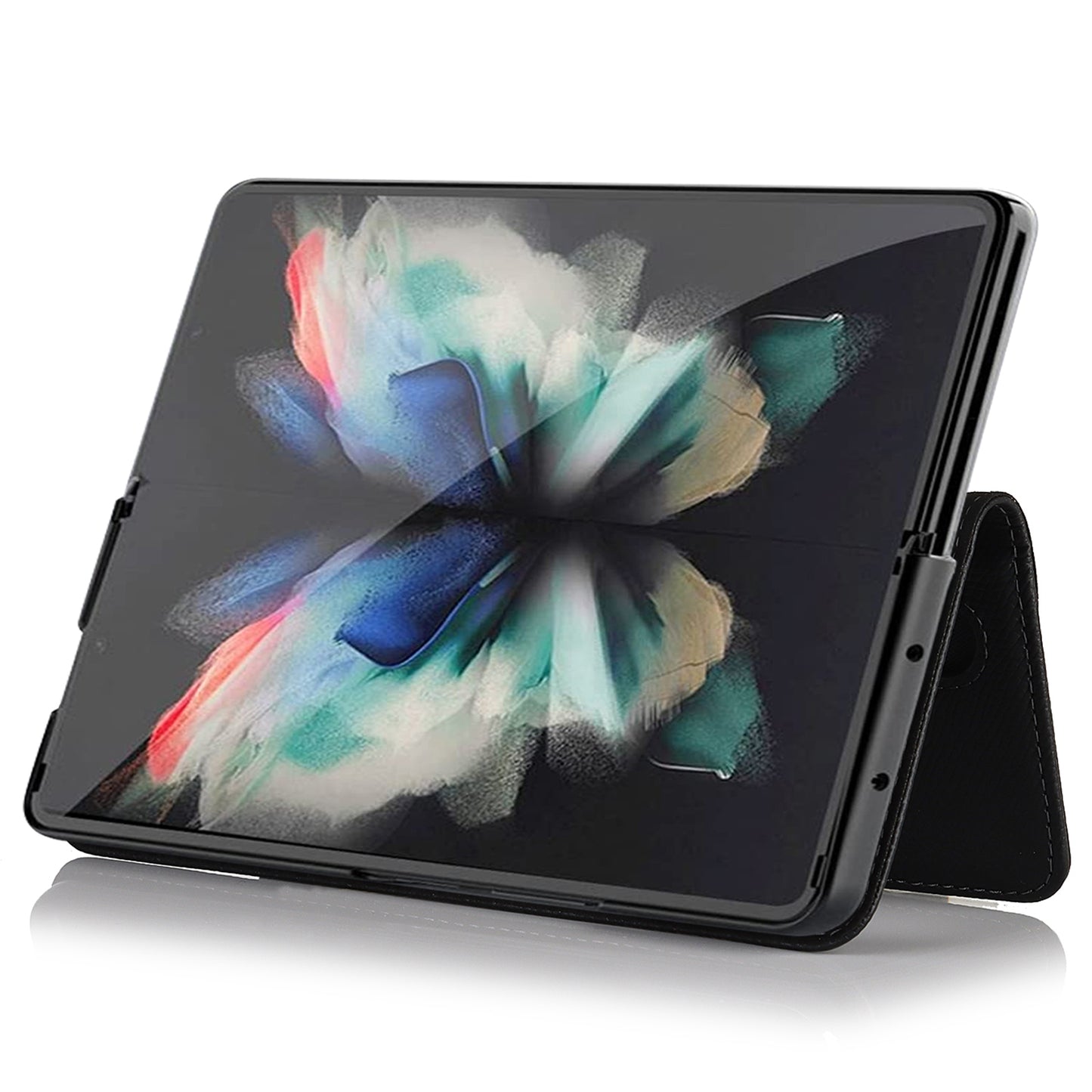Textured Genuine Leather Case Hand Band Wallet Stand Cover with Pen Slot for Samsung Galaxy Z Fold3 5G