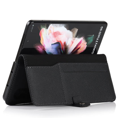 Textured Genuine Leather Case Hand Band Wallet Stand Cover with Pen Slot for Samsung Galaxy Z Fold3 5G