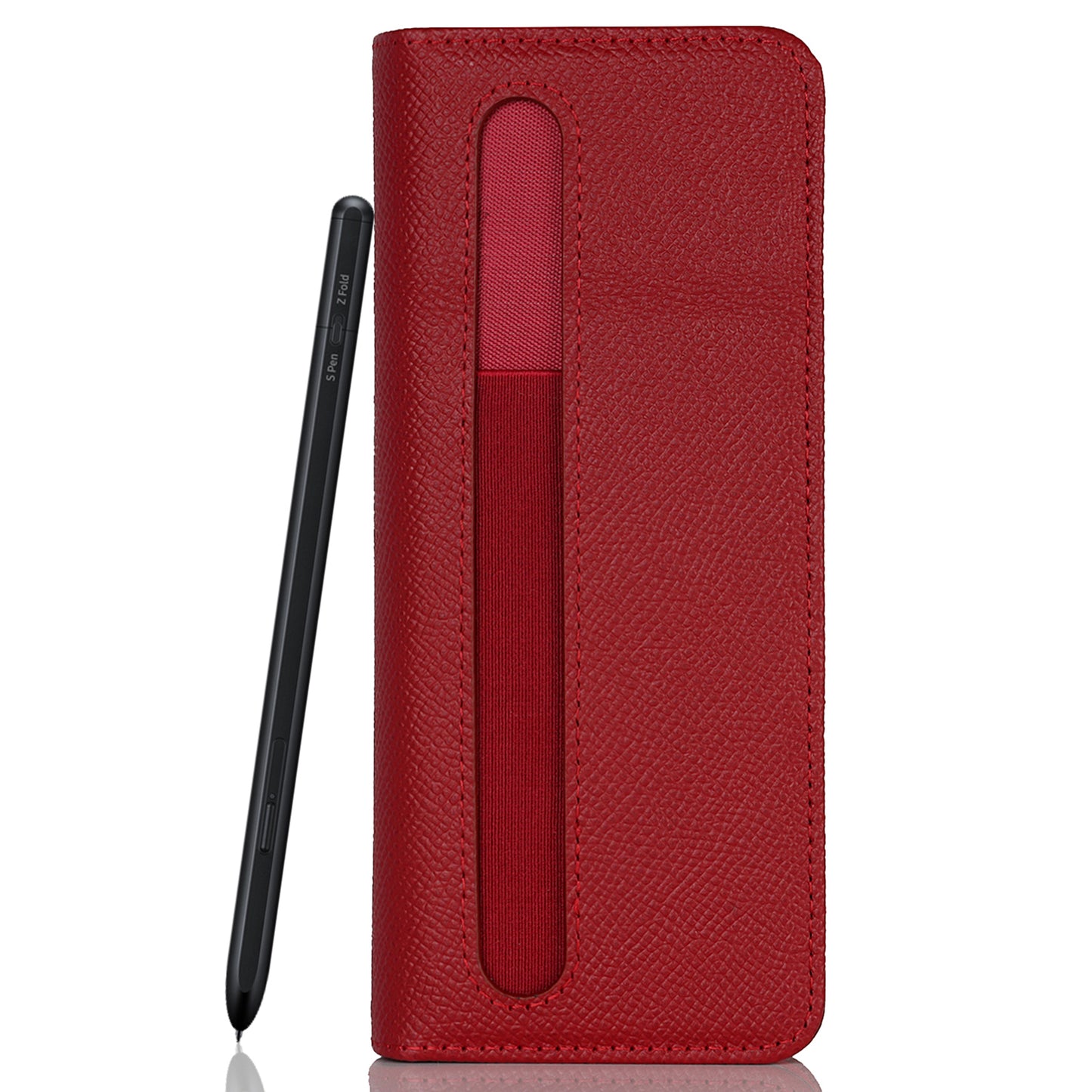 Textured Genuine Leather Case Hand Band Wallet Stand Cover with Pen Slot for Samsung Galaxy Z Fold3 5G
