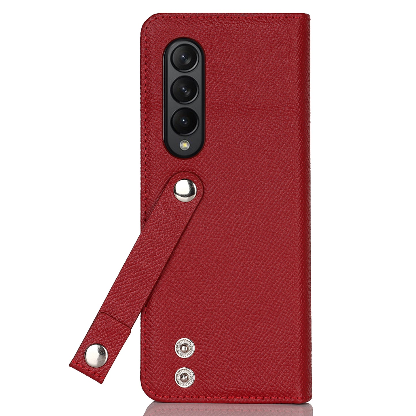 Textured Genuine Leather Case Hand Band Wallet Stand Cover with Pen Slot for Samsung Galaxy Z Fold3 5G