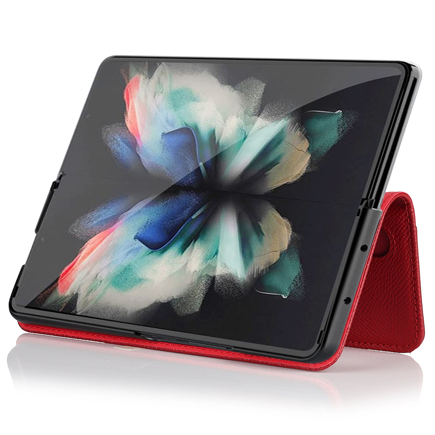 Textured Genuine Leather Case Hand Band Wallet Stand Cover with Pen Slot for Samsung Galaxy Z Fold3 5G