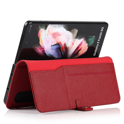 Textured Genuine Leather Case Hand Band Wallet Stand Cover with Pen Slot for Samsung Galaxy Z Fold3 5G