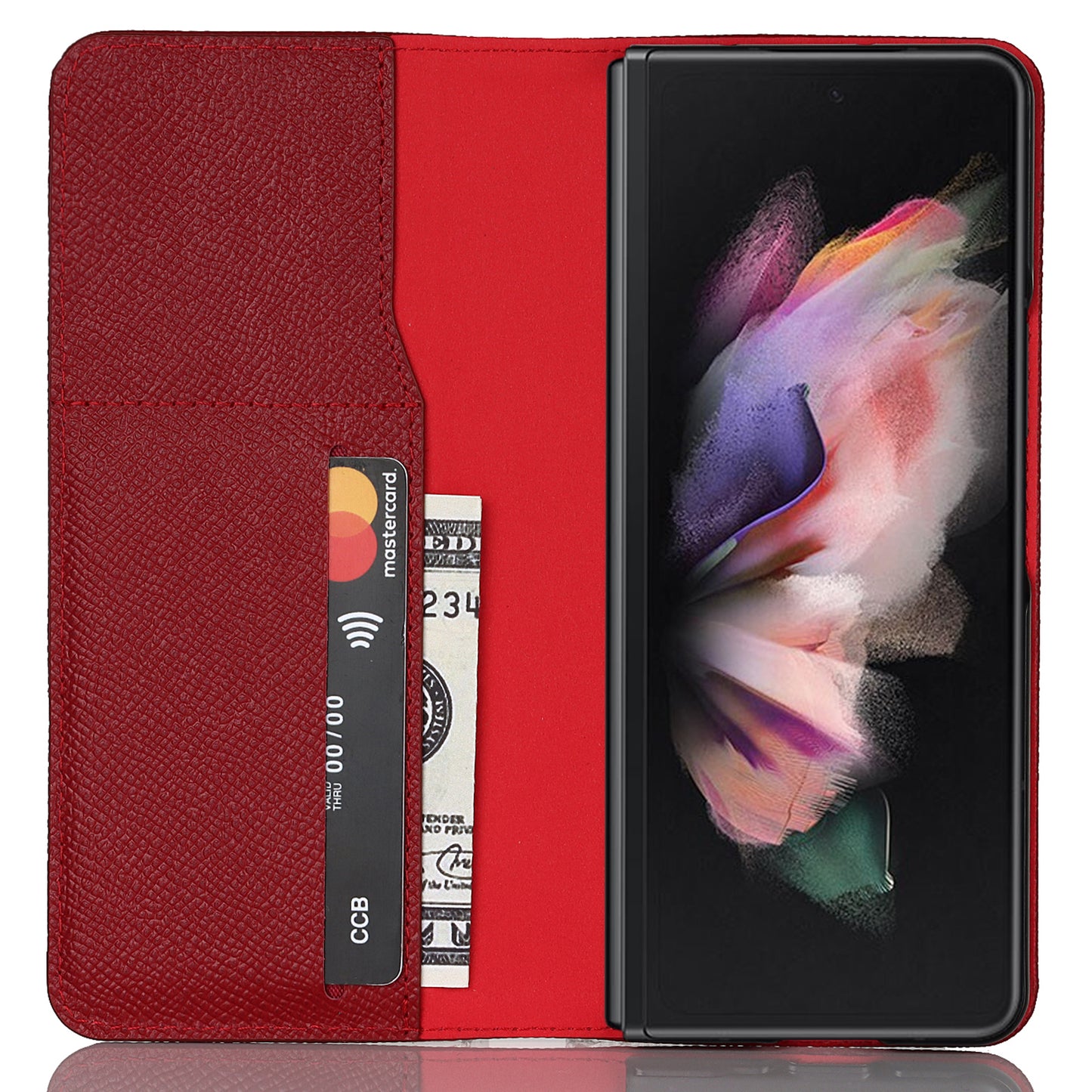 Textured Genuine Leather Case Hand Band Wallet Stand Cover with Pen Slot for Samsung Galaxy Z Fold3 5G