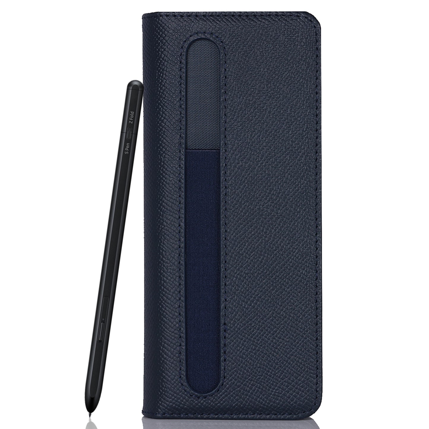 Textured Genuine Leather Case Hand Band Wallet Stand Cover with Pen Slot for Samsung Galaxy Z Fold3 5G