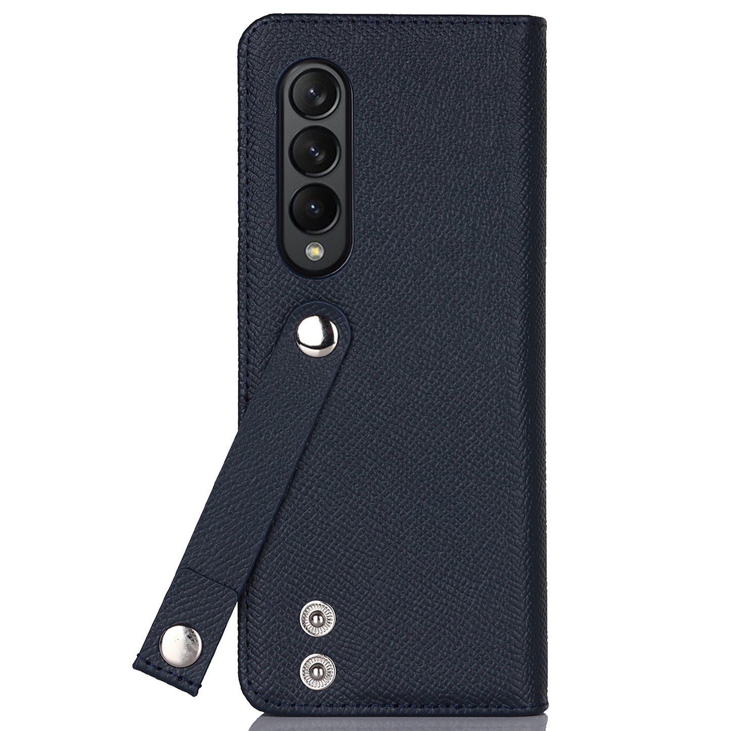 Textured Genuine Leather Case Hand Band Wallet Stand Cover with Pen Slot for Samsung Galaxy Z Fold3 5G