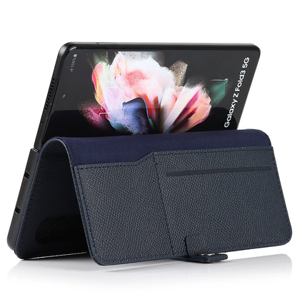 Textured Genuine Leather Case Hand Band Wallet Stand Cover with Pen Slot for Samsung Galaxy Z Fold3 5G