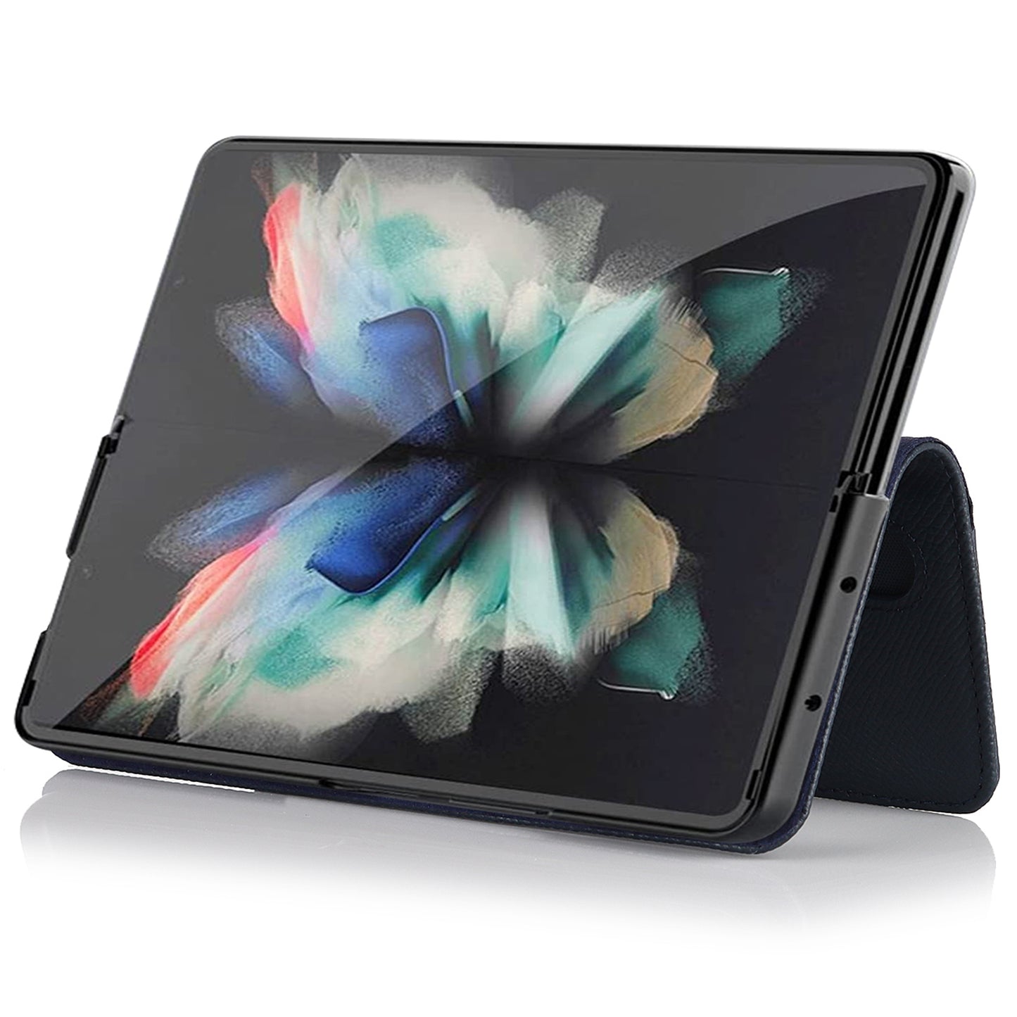 Textured Genuine Leather Case Hand Band Wallet Stand Cover with Pen Slot for Samsung Galaxy Z Fold3 5G