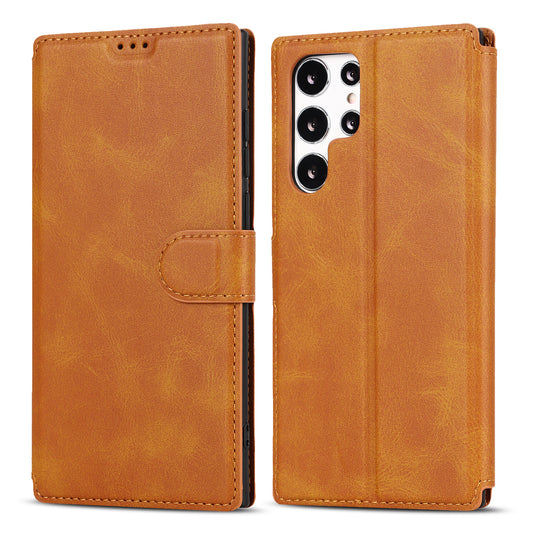 Retro Matte PU Leather Case Wallet Flip Stand TPU Shockproof Cover with RFID Blocking for Samsung Galaxy S22 Ultra 5G