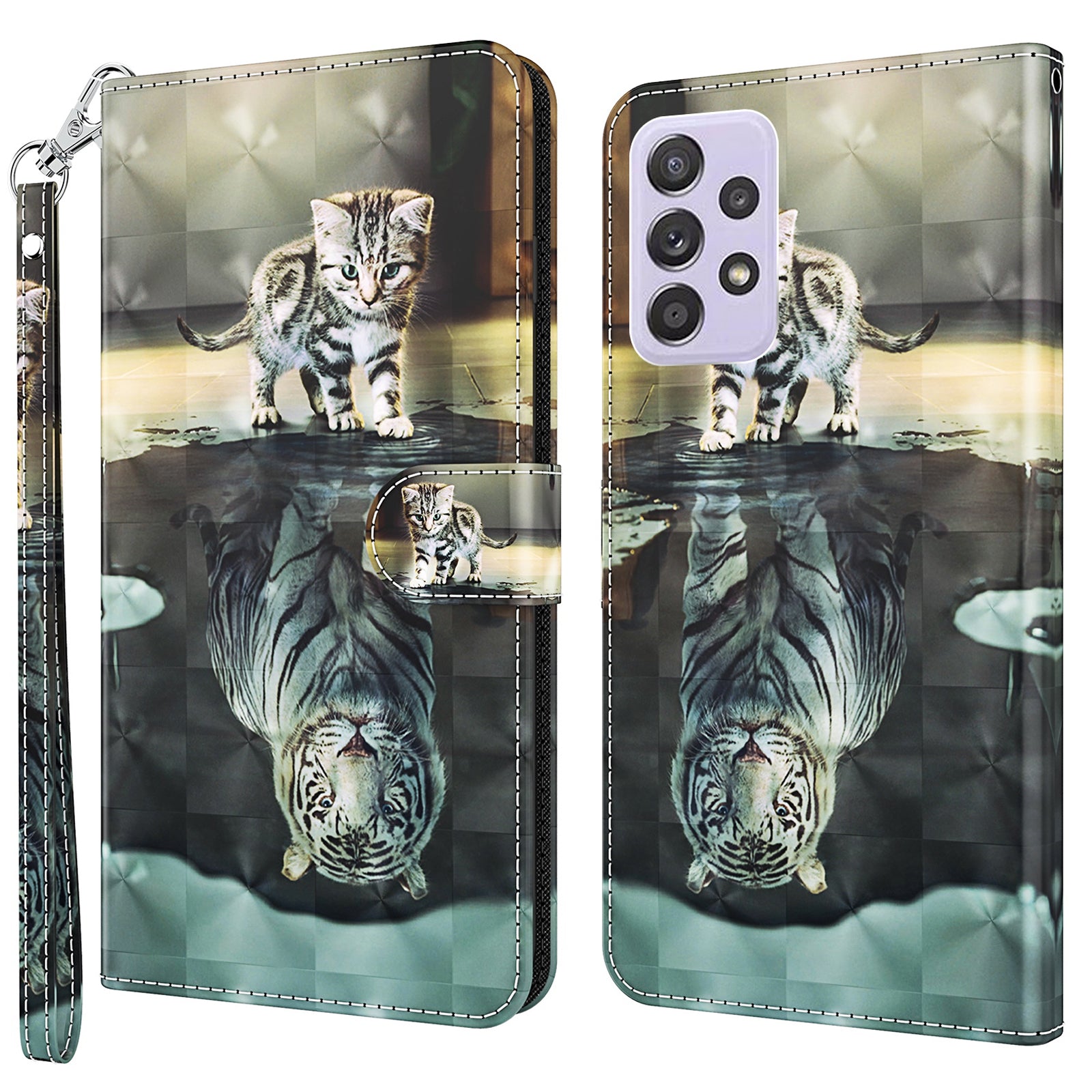 For Samsung Galaxy A13 4G 3D Pattern Printing Scratch-resistant Phone Case PU Leather Stand Phone Protector with Wallet Strap