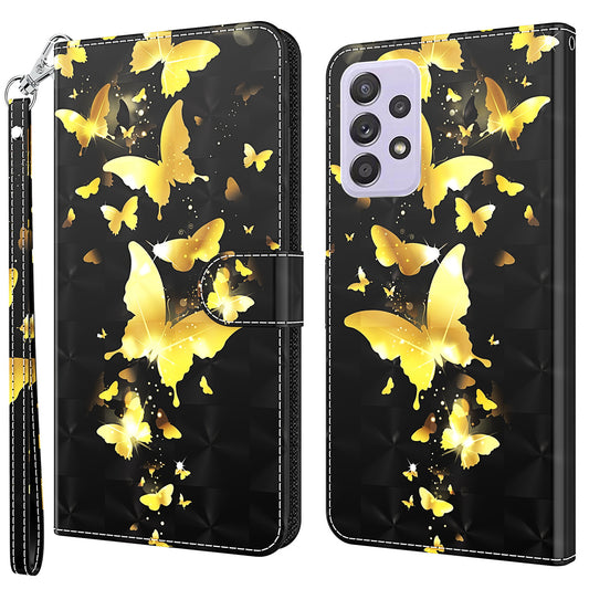 For Samsung Galaxy A13 4G 3D Pattern Printing Scratch-resistant Phone Case PU Leather Stand Phone Protector with Wallet Strap