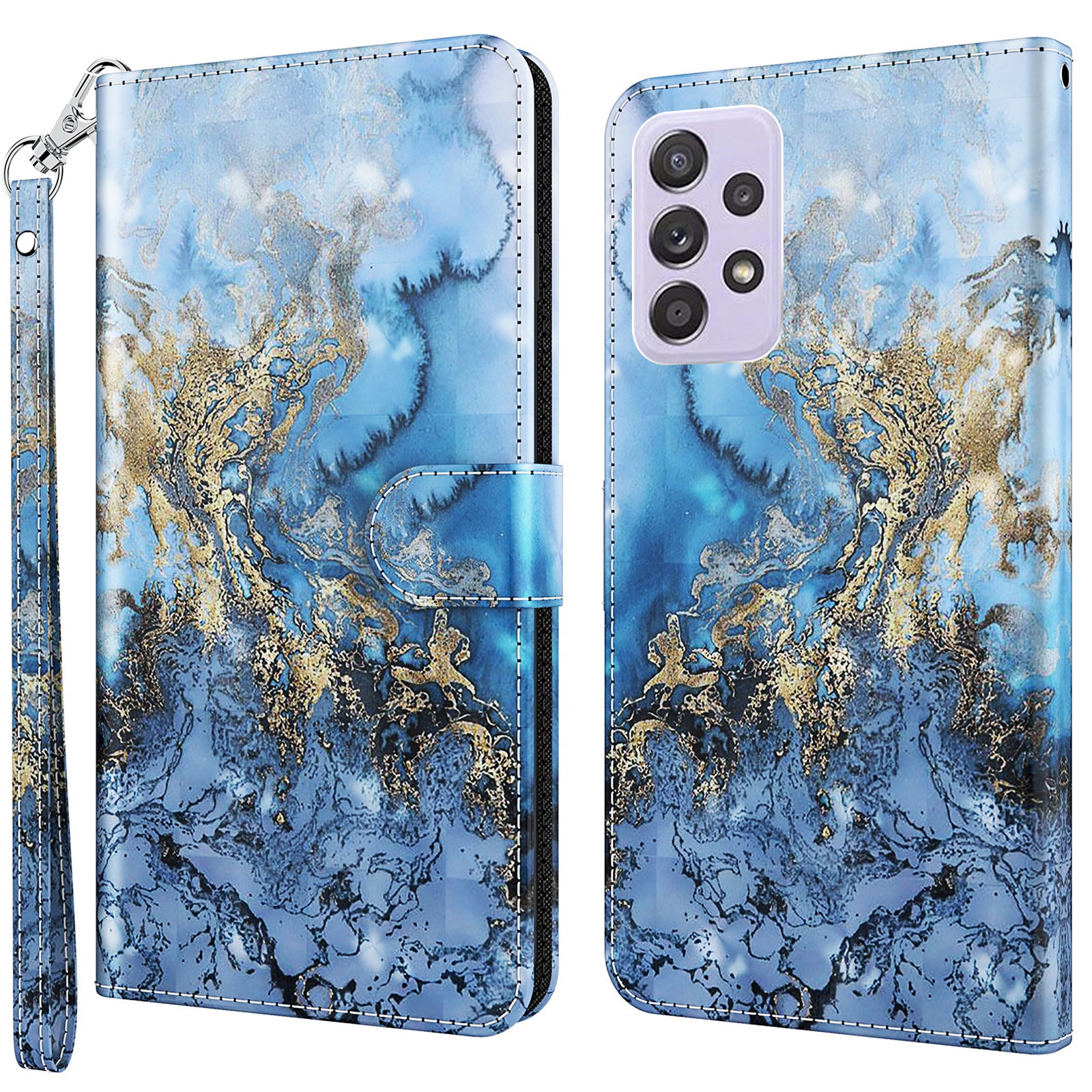 For Samsung Galaxy A13 4G 3D Pattern Printing Scratch-resistant Phone Case PU Leather Stand Phone Protector with Wallet Strap