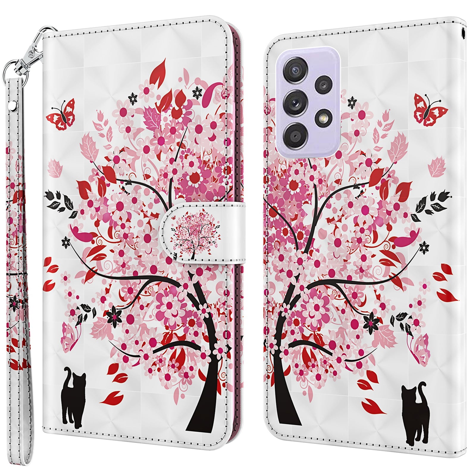 For Samsung Galaxy A13 4G 3D Pattern Printing Scratch-resistant Phone Case PU Leather Stand Phone Protector with Wallet Strap