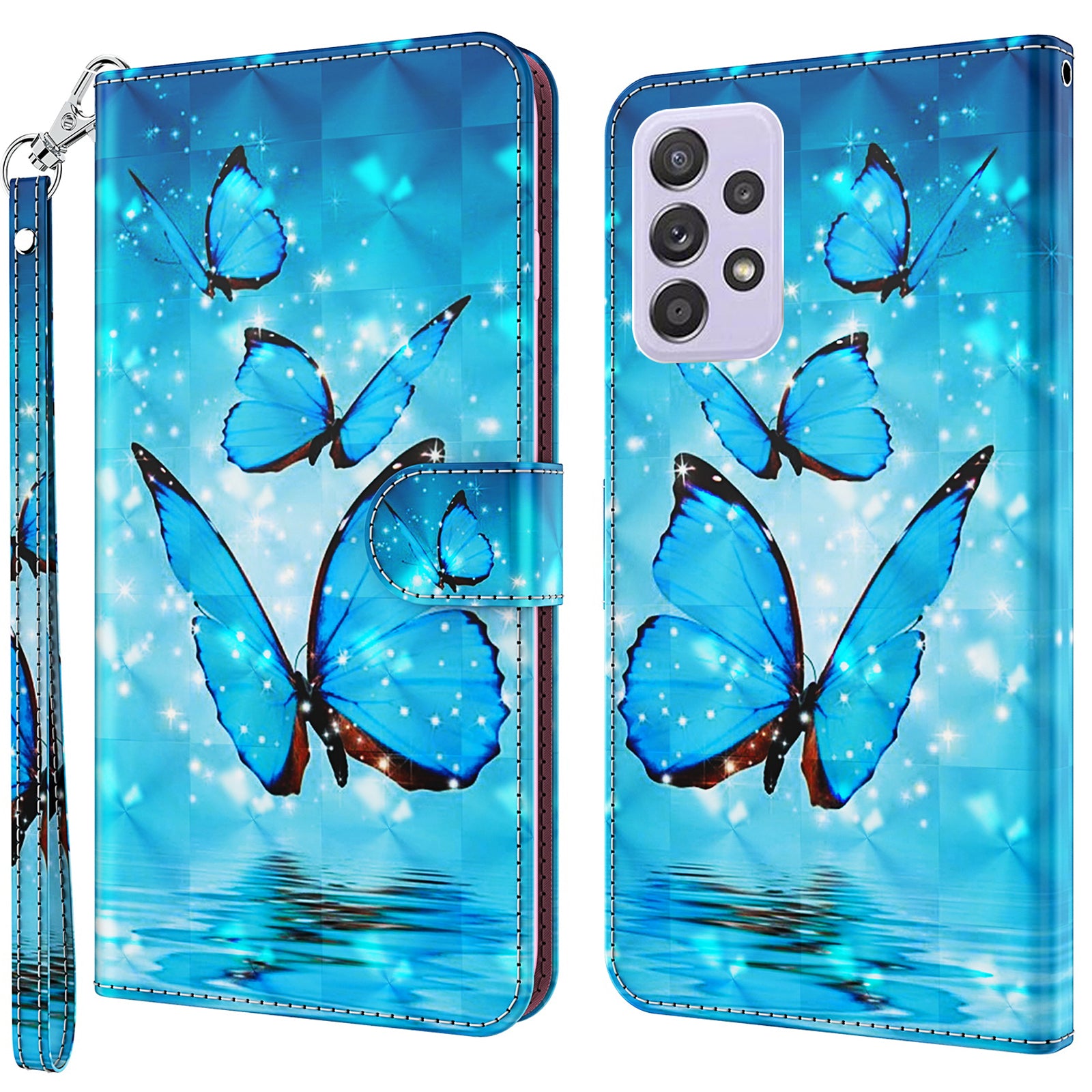 For Samsung Galaxy A13 4G 3D Pattern Printing Scratch-resistant Phone Case PU Leather Stand Phone Protector with Wallet Strap