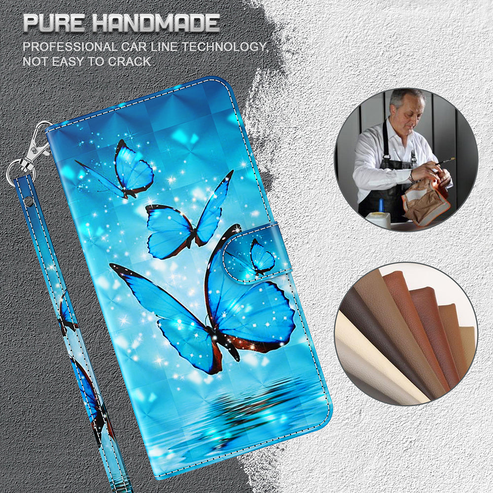 For Samsung Galaxy A13 4G 3D Pattern Printing Scratch-resistant Phone Case PU Leather Stand Phone Protector with Wallet Strap