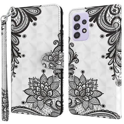 For Samsung Galaxy A13 4G 3D Pattern Printing Scratch-resistant Phone Case PU Leather Stand Phone Protector with Wallet Strap