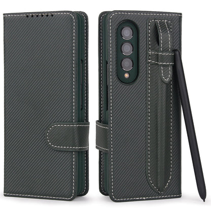 Twill Texture Detachable Genuine Leather Shell Stand Wallet Protective Phone Case with Pen Slot for Samsung Galaxy Z Fold3 5G