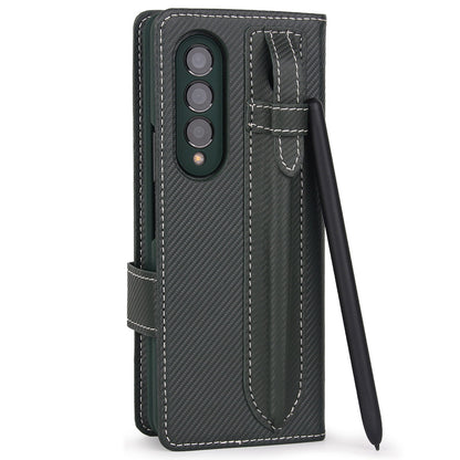 Twill Texture Detachable Genuine Leather Shell Stand Wallet Protective Phone Case with Pen Slot for Samsung Galaxy Z Fold3 5G