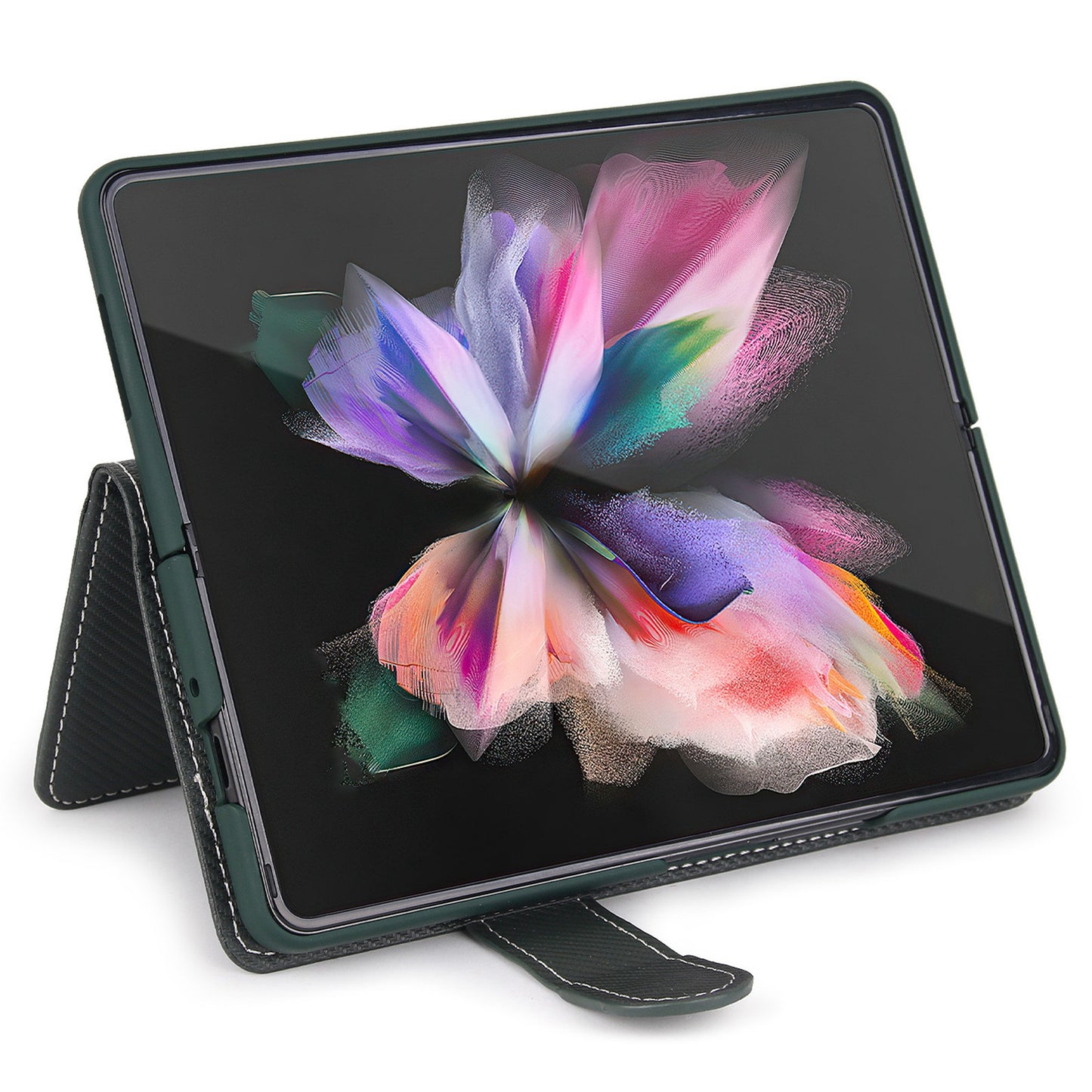 Twill Texture Detachable Genuine Leather Shell Stand Wallet Protective Phone Case with Pen Slot for Samsung Galaxy Z Fold3 5G