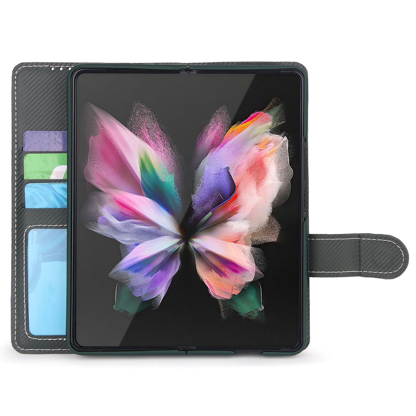 Twill Texture Detachable Genuine Leather Shell Stand Wallet Protective Phone Case with Pen Slot for Samsung Galaxy Z Fold3 5G