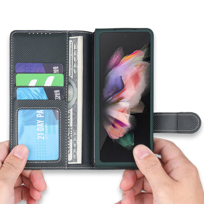 Twill Texture Detachable Genuine Leather Shell Stand Wallet Protective Phone Case with Pen Slot for Samsung Galaxy Z Fold3 5G
