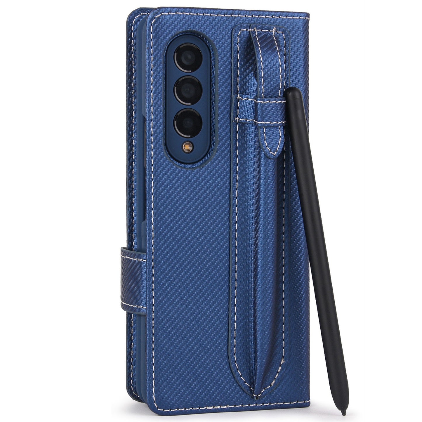 Twill Texture Detachable Genuine Leather Shell Stand Wallet Protective Phone Case with Pen Slot for Samsung Galaxy Z Fold3 5G