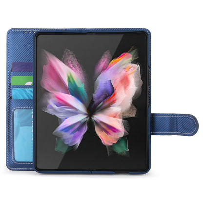 Twill Texture Detachable Genuine Leather Shell Stand Wallet Protective Phone Case with Pen Slot for Samsung Galaxy Z Fold3 5G