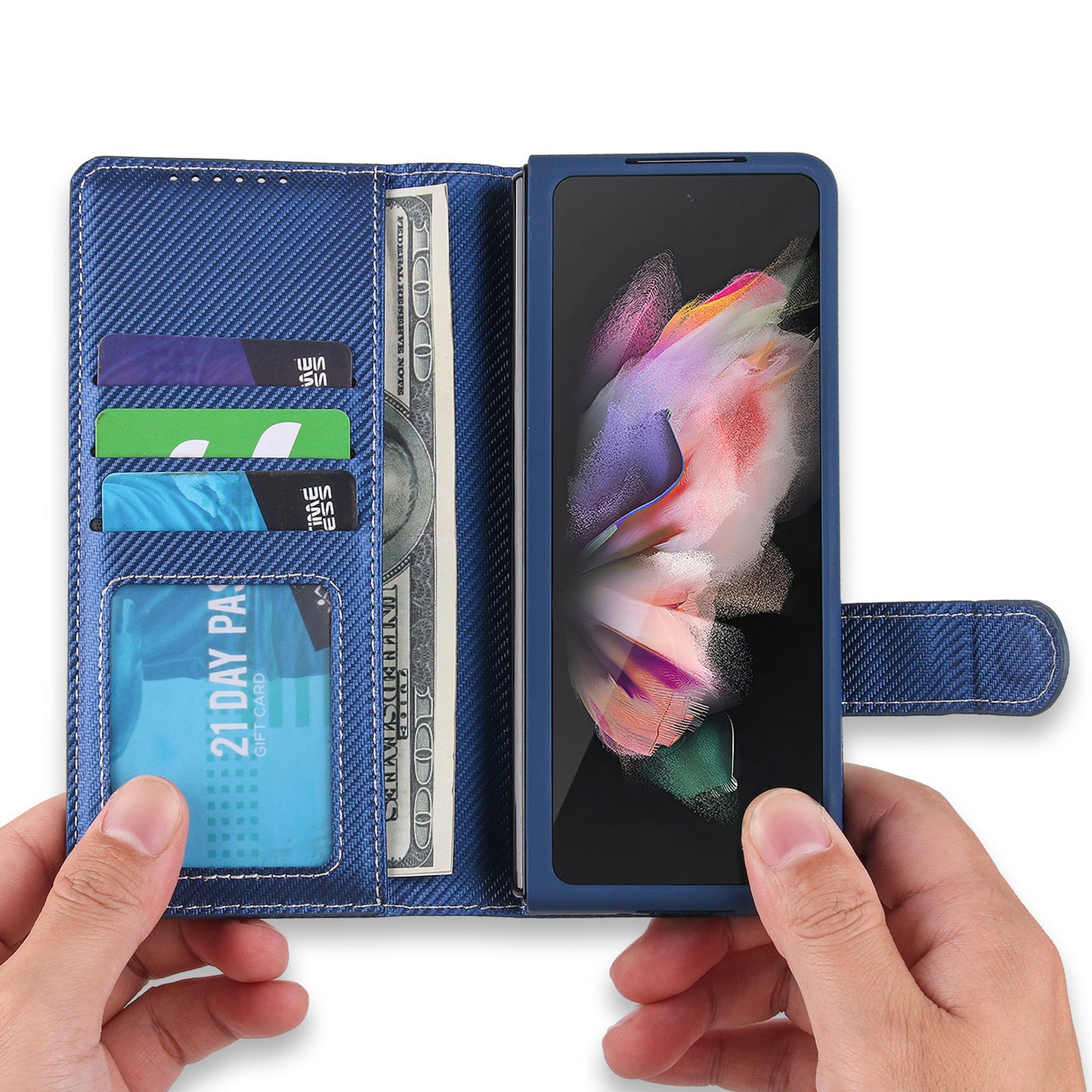 Twill Texture Detachable Genuine Leather Shell Stand Wallet Protective Phone Case with Pen Slot for Samsung Galaxy Z Fold3 5G
