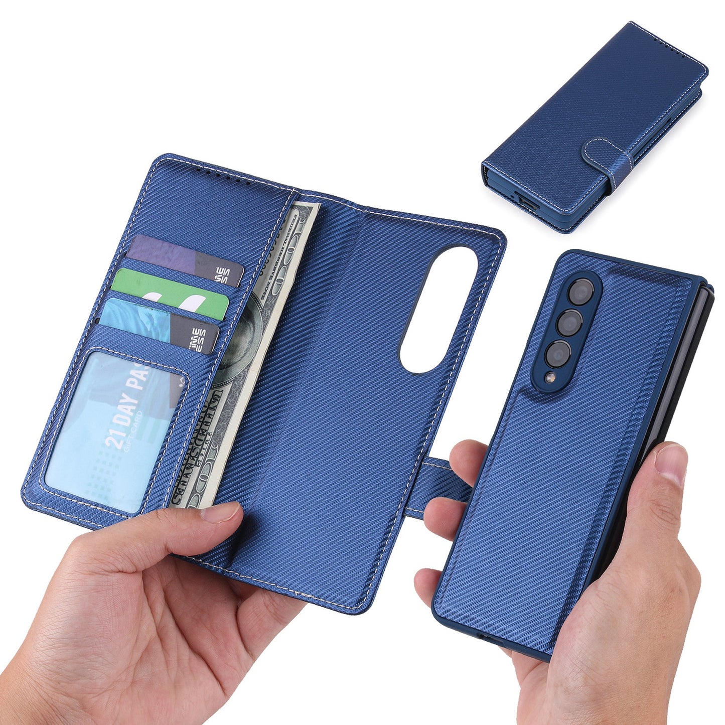 Twill Texture Detachable Genuine Leather Shell Stand Wallet Protective Phone Case with Pen Slot for Samsung Galaxy Z Fold3 5G