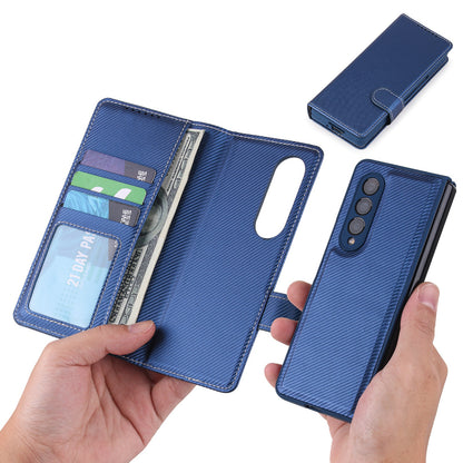 Twill Texture Detachable Genuine Leather Shell Stand Wallet Protective Phone Case with Pen Slot for Samsung Galaxy Z Fold3 5G