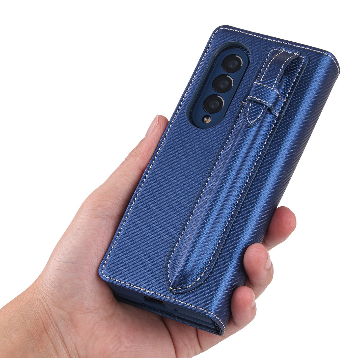 Twill Texture Detachable Genuine Leather Shell Stand Wallet Protective Phone Case with Pen Slot for Samsung Galaxy Z Fold3 5G