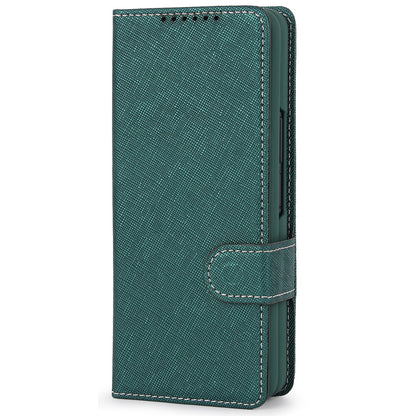 Twill Texture Detachable Genuine Leather Shell Stand Wallet Protective Phone Case with Pen Slot for Samsung Galaxy Z Fold3 5G