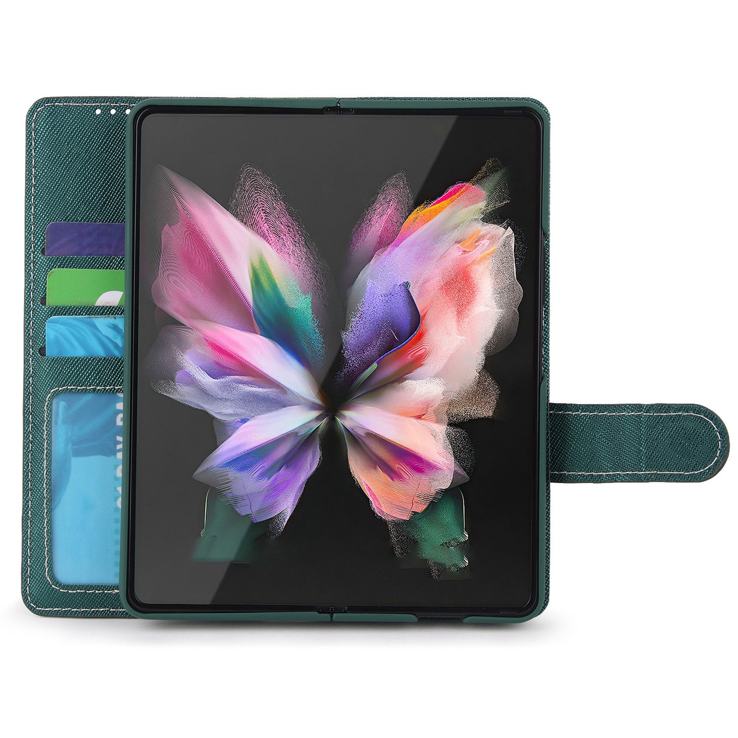 Twill Texture Detachable Genuine Leather Shell Stand Wallet Protective Phone Case with Pen Slot for Samsung Galaxy Z Fold3 5G