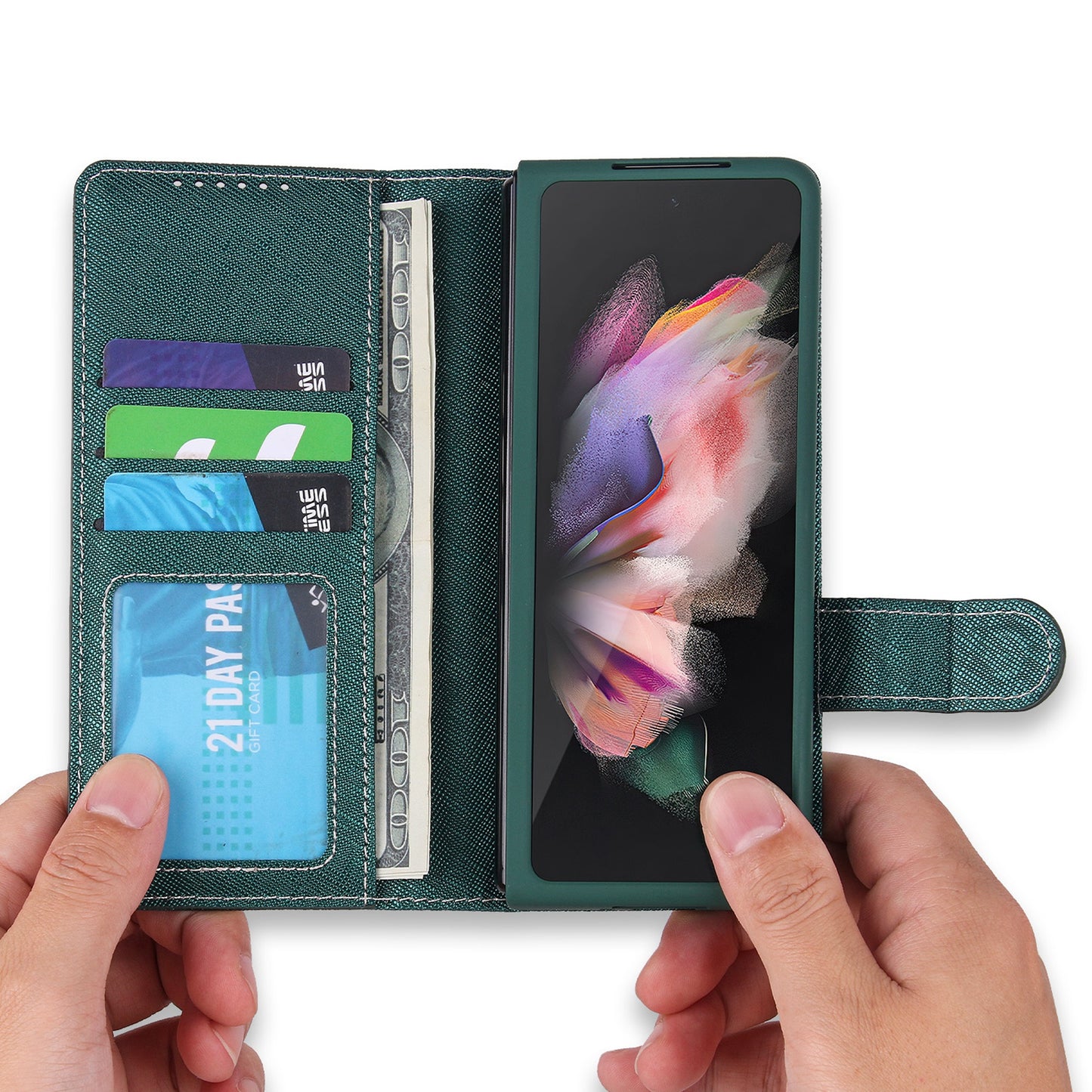 Twill Texture Detachable Genuine Leather Shell Stand Wallet Protective Phone Case with Pen Slot for Samsung Galaxy Z Fold3 5G