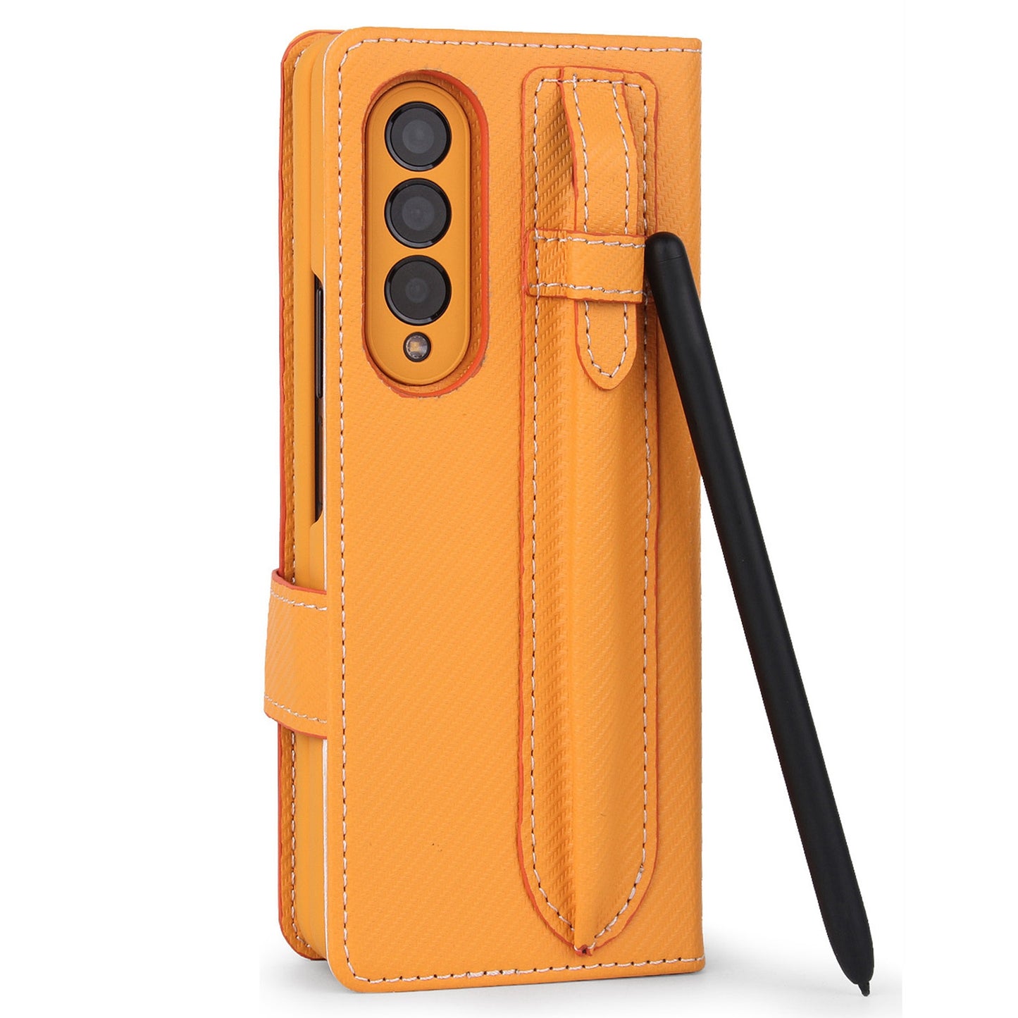 Twill Texture Detachable Genuine Leather Shell Stand Wallet Protective Phone Case with Pen Slot for Samsung Galaxy Z Fold3 5G