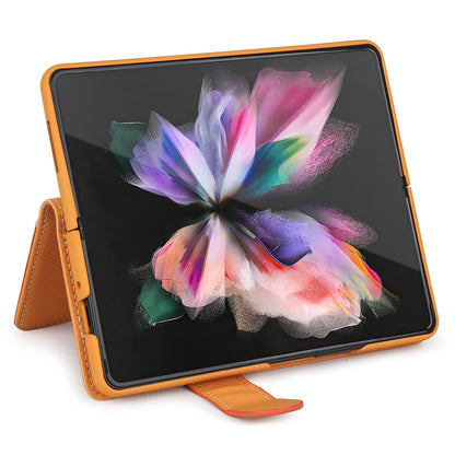 Twill Texture Detachable Genuine Leather Shell Stand Wallet Protective Phone Case with Pen Slot for Samsung Galaxy Z Fold3 5G
