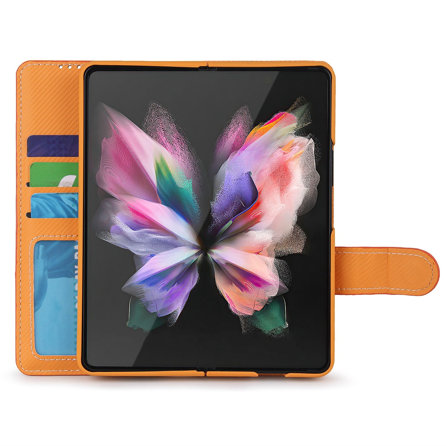 Twill Texture Detachable Genuine Leather Shell Stand Wallet Protective Phone Case with Pen Slot for Samsung Galaxy Z Fold3 5G